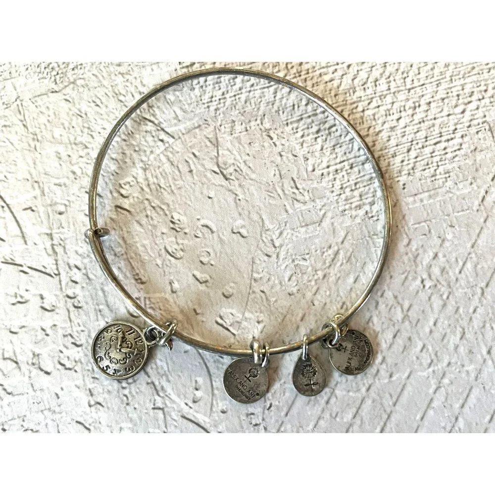 Alex and Ani Silver Bangle Bracelet Clock Charm